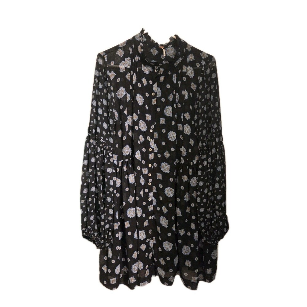 Black Free People Turn Turn Mock Neck Mini Dress, sz L